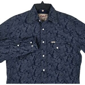 Rafter C Shirt Cowboy Pearl Snap Mens S Blue Paisley Abstract ProFlex45 Stretch
